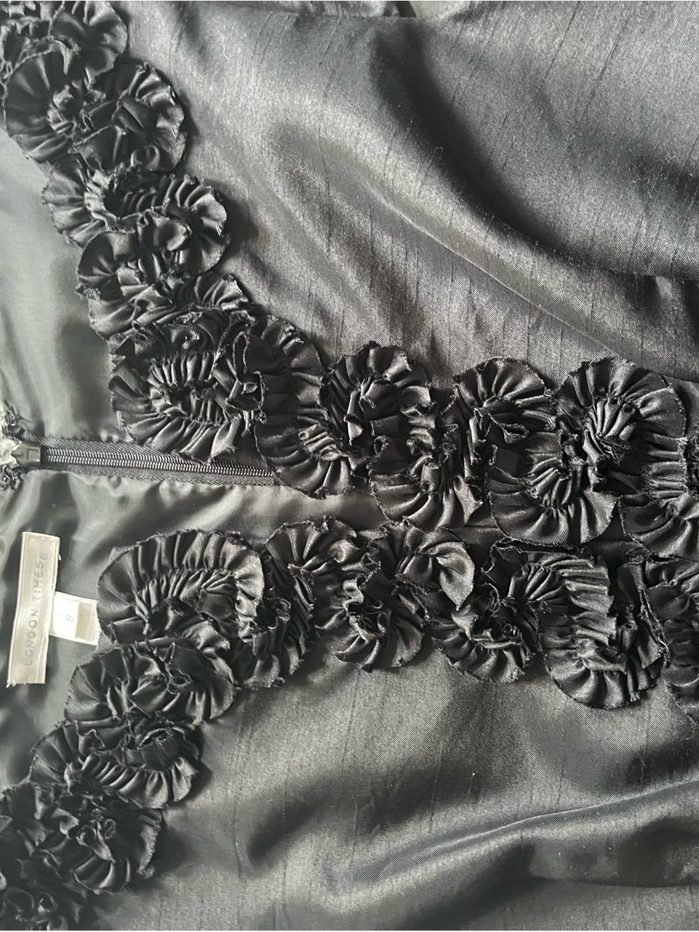 London Times Black Cap-Sleeve Sheath Dress with Floral Trim - Classic Sexy! - Picture 3 of 5
